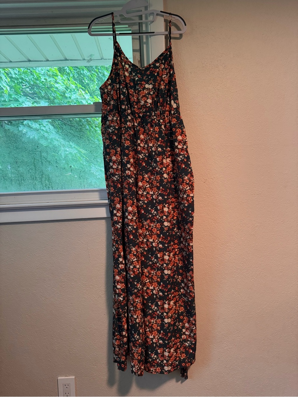 SHEIN Black Maxi romper with Coral & White Floral Print